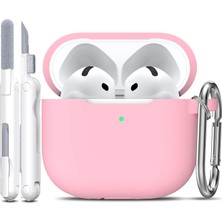 Happy Trend Kılıf, Anahtarlıklı Yumuşak Silikon Kılıf, Apple Airpods 4. ile Uyumlu Tam Koruyucu Kılıf, Pembe