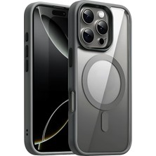 Happy Trend IPhone 15 Pro Için Super-Crystal Magsafe ile Uyumlu Kılıf Arkası Kristal Berraklığında Cam Görünüm Kenarları Darbe Emici Silikon Hybrid Kılıf (Titanyum Gri, 15 Pro)