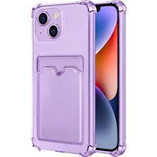 Happy Trend iPhone 15 Ile Uyumlu Yüksek Kalite Özel Kartlıklı Şeffaf Telefon Kılıfı – Arka Cepli Cüzdanlı Silikon Koruyucu Kapak, Darbe Emici Esnek Tpu, Günlük Kullanıma Uygun SZR03 Lila