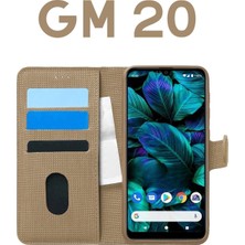Happy Trend Kılıf Kumaş Desenli Cüzdanlı Standlı Kapaklı Kılıf Bej General Mobile Gm 20 ile Uyumlu