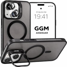 Happy Trend Giyim & Aksesuar Magsafe ile Uyumlu Kamera Lens Hediyeli Mat Şeffaf Pc Telefon Kılıfı – Manyetik Standlı, Darbe Emici (Siyah, iPhone 14)