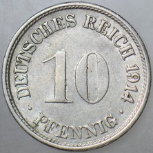 Banknoting Almanya 10 Pfennıg 1914 F. I. Dünya Savaşı Dönemi.