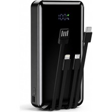 Happy Trend Astreon 20000MAH Dahili Çoklu Kablolu Powerbank, Dijital Göstergeli Taşınabilir Şarj Cihazı, Yüksek Şarj Kapasiteli, Ofis Okul Seyahat Kamp Için Hızlı Şarj Destekli Type-C Lightning Uyumlu Powerbank