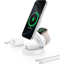 Happy Trend Magsafe Uyumlu Şarj Cihazı, 3'ü 1 Arada Dönüştürülebilir Kablosuz Şarj Istasyonu, iPhone 17, Apple Watch, Airpods Için Qi2 Sertifikalı 15 W Şarj, Kaymaz Tabanlı, 36 W Adaptör Dahil, Beyaz