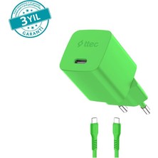 Happy Trend Special Collectıon Smartcharger Pro Gan 20W Pd Seyahat Hızlı Şarj Aleti + Usb-C - Usb-C 3A Kablo 1.2m Neon Yeşil 2SCG20CNY (3 Yıl Garantili)