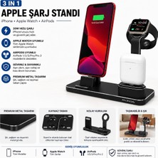Happy Trend 3'ü 1 Arada iPhone & Apple Watch & Airpods Şarj Standı Uyumlu– Metal Çoklu Şarj Istasyonu, 20 w Adaptörlü Hızlı Şarj, 2 m Lightning/usb‑c Kablo, Masaüstü Telefon Standı Siyah