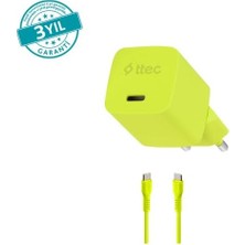 Happy Trend Special Collectıon Smartcharger Pro Gan 20W Pd Seyahat Hızlı Şarj Aleti + Usb-C - Usb-C 3A Kablo 1.2m 2SCG20CN (3 Yıl Garantili) (Neon Sarı)