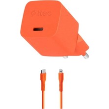 Happy Trend Gan 20W Pd Seyahat Hızlı Şarj Aleti + Usb-C - Lightning 120CM Kablo Neon Turuncu