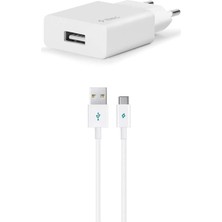 Happy Trend Smartcharger Seyahat Şarj Aleti, 2.1A ve Type-C, 120CM Kablolu, Beyaz
