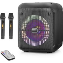 Zenviaa Çift Karaoke Mikrofonlu Bluetooth Hoparlör Fm Radyo 20W 10.5 Inç Rgb Kumandalı Siyah Nd