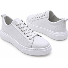 Yalçın Erkek Beyaz Bağcıklı Günlük Sneaker Spor Ayakkabı Kalın Taban