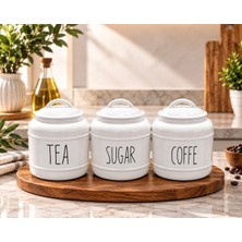 Kitchen Pembelia 3’lü Porselen 1000 ml Bakliyat Baharat Çay Şeker Kahve Tea Sugar Coffe Saklama Kavanozu Kavanoz Takımı