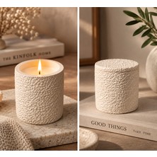 Glaze Mud Dokulu Silindir Kapaklı Dekoratif Mum –beyaz