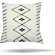 Pelangi Geometrik Çizgili Etnik Desen Gizli Fermuarlı Yastık Kılıfı Kırlent Kılıfı Koltuk Yastık Kılıfı, Siyah-Beyaz 45 x 45