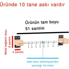 X-Perk Çok Amaçlı Ahşap Metal Mutfak Askılığı Kancalı Kupa Cezve Kaşık Kepçe Havlu Bez Askısı 49-51 cm
