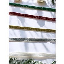Yılbaşı Glitter Kurdele Seti, Yeşil, Kırmızı, Altın, Gümüş ve Beyaz, Dekoratif Parlak Şeritler, 5 Parça 2 Metre (5, Simli)