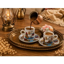 Handmade Istanbul Temalı 2 Kişilik Seramik Türk Kahvesi Fincan Takımı