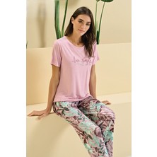 Over Sleep by Poleren Viskon Kısa Kollu Lila Pijama Takımı 3350