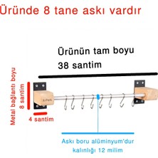 X-Perk Çok Amaçlı Ahşap Metal Mutfak Askılığı Kancalı Kupa Cezve Kaşık Kepçe Havlu Bez Askısı 37- 39 cm