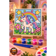 Genç 3D Unicorn Boyama Seti Tekli + 6 Renk Akrilik Boya ve 2 Fırça Hediyeli Eğitici Çocuk Hobi Seti