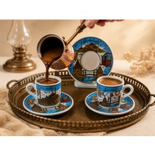 Handmade Istanbul Temalı 2 Kişilik Seramik Türk Kahvesi Fincan Takımı