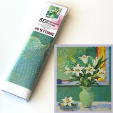 NT Boncuklu Taşlı Pano Çocuklar Için Mozaik Elmas Goblen Diamond Tablo 30 x 40 cm Yeşil Çiçekler
