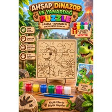 Genç 3D Ahşap Dinazor ve Yanardağ Puzzle 9 Parça Boyanabilir Çocuk Eğitici Oyuncak + 6 Renk Boya ve 2 Fırça Hediyeli
