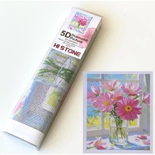 NT Boncuklu Taşlı Pano Çocuklar Için Mozaik Elmas Goblen Diamond Tablo 30 x 40 cm Pembe Çiçekler