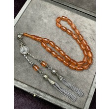 Lineacraft Alpaka Tuğralı Asansör Püsküllü Sedef Simli Ateş Kehribar Tesbih (7X11 Mm)