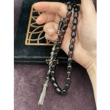 Lineacraft Alpaka Nakkaş Imameli Siyah-Gri Sıkma Kehribar Tesbih (9X11 Mm)