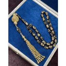 Lineacraft Gold Renkli Aksamlı Siyah Altın Varaklı Uçak Camı Tesbih (12X8 Mm)