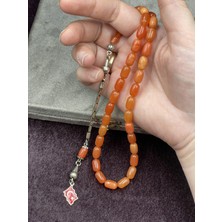 Lineacraft Türk Bayrağı Uçlu Turuncu Sıkma Kehribar Tesbih (7X11 Mm)