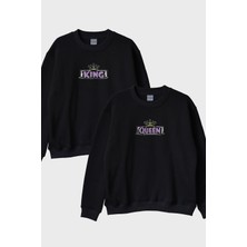 Lofux Queen King Çift Siyah Bisiklet Yaka Sweatshirtleri