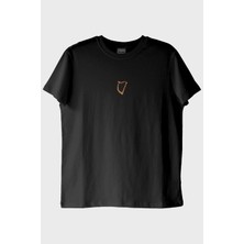 Lofux Arp Desenli Müzik Aşığı Siyah T-Shirt