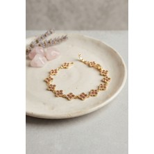 Azrlya Gold Renk Pembe Zirkon Taşlı Yonca Model Kadın Bileklik - Lisinya
