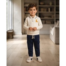 Erkek Çocuk Lacivert Cargo Pantolon ve Bej Polo Yaka Triko Kazak Takım Mevsimlik