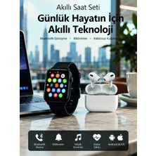 Marsilyan Bluetooth Arama Özellikli Akıllı Saat Seti Kablosuz Kulaklık Hediyeli, Android & Ios Uyumlu