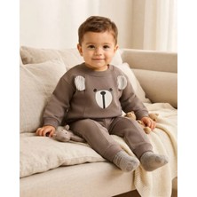 Minamino Kids Erkek Bebek Kahverengi Baskılı Kulaklı Kışlık Takım
