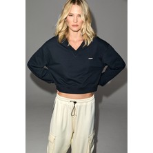 Grimelange Valenne Kadın  V Yaka Etiket Detaylı  Regular Lacivert Sweatshirt