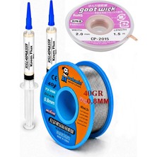 MHM Mechanic TY-V668 Lehim Teli 0,8 mm 40 Gr, Goot Wick CP-2015 2,0 mm 1,5mt Krem Flux Seti ST25