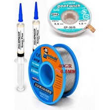MHM Mechanic TY-V668 Lehim Teli 0,8 mm 40 Gr, Goot Wick CP-3515 3,5 mm 1,5mt Krem Flux Seti ST02