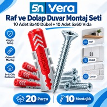 Raf ve Dolap Duvar Montaj Seti – 10 Adet Fischer Duopower 8X40 Dübel + 10 Adet 5X60 Vida | 20 Parça