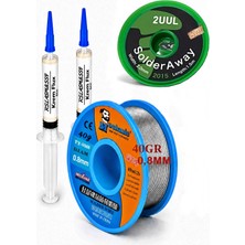 Smnr Lehimleme Seti 0,8 mm 40 G Lehim Teli + 2uul 2,0 mm 1,5 M Lehim Sökme Fitili ve Krem Flux Seti TK32