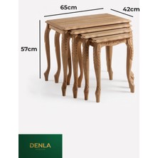 Denla Mobilya Ahşap 4'lü Zigon Sehpa Takımı – Meşe Rengi, Oyma Motifli & Lükens Ayaklı Salon Sehpası