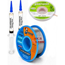 Smnr Lehimleme Seti 0,8 mm 40 G Lehim Teli + 1,5 mm 1,5 M Lehim Sökme Fitili ve Krem Flux Seti TK13