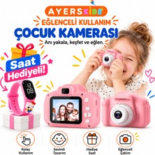 Ayerskids Pembe Çocuk Dijital Fotoğraf Makinesi, Kız Çocuk Için Kamera, Fotoğraf ve Video Çekimli, Ekranlı, Kolay Kullanımlı, Taşınabilir Boyun Askılı, Pembe Dijital Saat Hediyeli