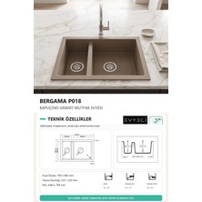 Güney Ankastre Realstone P018 Bergama 70 × 46 cm Kapuçino Granit Evye + Güçlendirilmiş Çift Giderli Sifon ve Montaj Seti