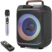 HemenGo Karaoke Mikrofonlu Bluetooth Hoparlör Fm Radyo 40W 8 Inç Rgb Kumandalı Siyah JBR818