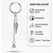 Blisse Piercing Unisex Sıkıştırmalı Çelik Halka Küpe Sarkaç ve Top Sallantılı Deliksiz Küpe