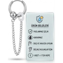 Blisse Piercing Unisex Gümüş Renk Çelik Halka Küpe Zincir ve Top Figürlü Küpe